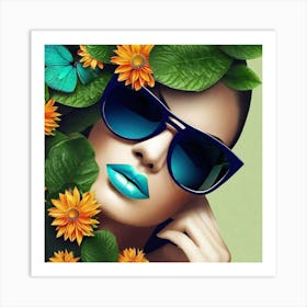 Woman With Sunglasses And Flowers 1 Art Print