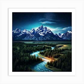 National Park Grand Teton At Nigth Art Print