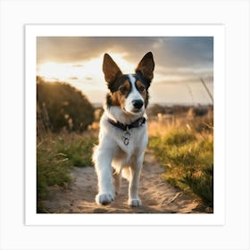 Dog Walking At Sunset Art Print