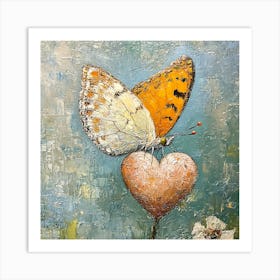 Butterfly Resting on Heart Flower 8 Art Print