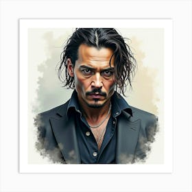 Moody Watercolor Painting Of Johnny Depp, Dramatic Contrasts, And Soft Edges Art Print