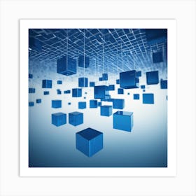 Geometric Blue Cubes Form A Grid Like Network Suspended In Mid Air, Representing The Complexity Of Digital Systems Through Futuristic 3d Visualization 4 Art Print