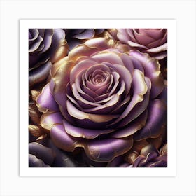 Purple Roses With Gold Leaves Art Print