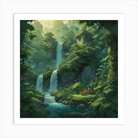 Waterfall In The Jungle 24 Art Print