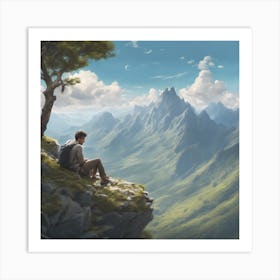 A Man Sleeps On The Edge Of A High Mountain, Next Art Print