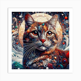 Cat in the Style of Collage-inspired 3 Art Print