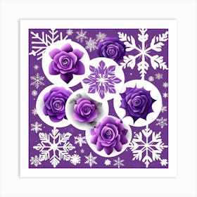 Purple Roses And Snowflakes Art Print