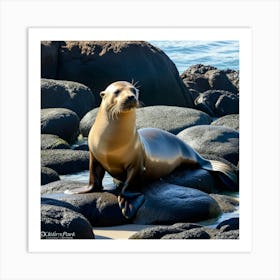 Sea Lion On Rocks Art Print