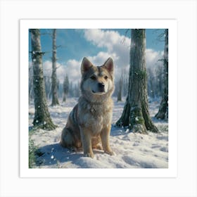 Dog In The Snow Art Print