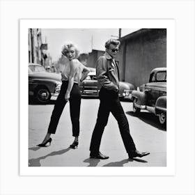 Marilyn Monroe And James Dean walking Art Print