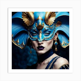 Beautiful Woman In A Blue Mask Art Print
