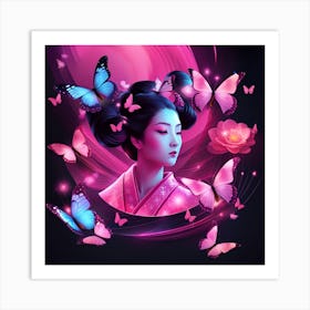 Asian Girl With Butterflies 3 Art Print