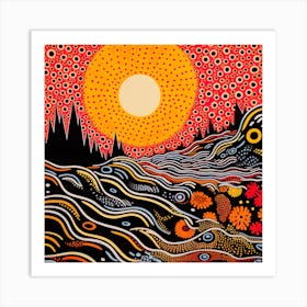 Yayoi Kusama Inspired Sunrise Beach Print Art Print