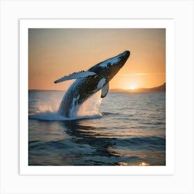 Humpback Whale Breaching At Sunset 19 Art Print