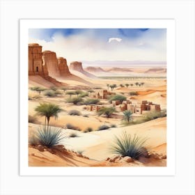 Watercolor Desert Landscape Art Print