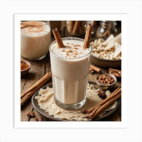 Mexican Horchata Create An Image Of A Chilled Glass Of Horchata With Cinnamon Sticks Rice And A Rust 838031152 Art Print