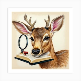 Deer With Magnifying Glass 17 Art Print