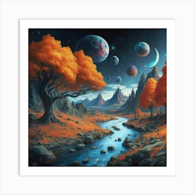 A Picture Of A Fall Landscape With Trees Mountain 4 Art Print