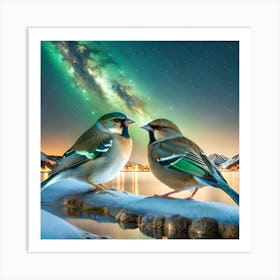 Firefly A Modern Illustration Of 2 Beautiful Sparrows Together In Neutral Colors Of Taupe, Gray, Tan (76) Art Print