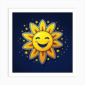 Lovely smiling sun on a blue gradient background 51 Art Print