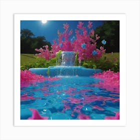 Pink Flowers In A Pool Art Print