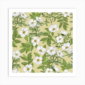 Soft white flowers pattern Art Print