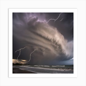 Lightning Storm Over The Beach Art Print