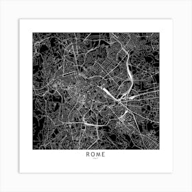 Rome Black And White Map Square Art Print