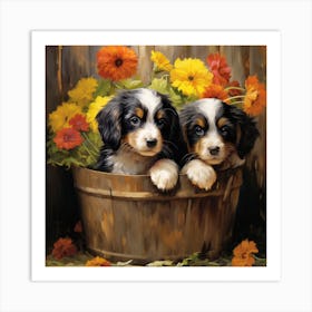 Puppies In A Bucket 1 Art Print