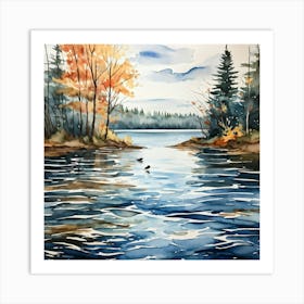 Fall Season Landscape Capturing The Transition From Summer To Autumn With A Calm Cloudy Weather Wa (1) Art Print