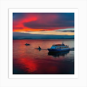 Whales At Sunset Art Print