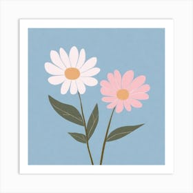 A White And Pink Flower In Minimalist Style Square Composition 565 Art Print