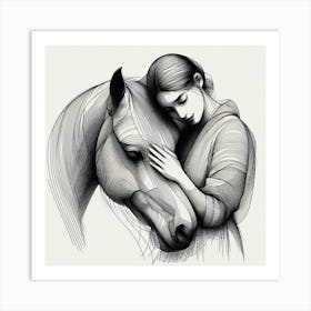 Woman Hugging A Horse Art Print