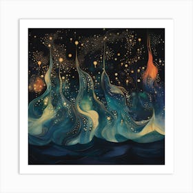 Starry night above the ocean Art Print