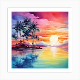 Sunset With Palm Trees 1 Art Print