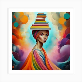 Geometric Elegance in Surreal Book Stacking Art Print