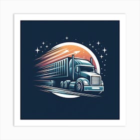 Semi Truck Driving Through The Night Sky Art Print