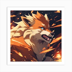 Wolf In Flames Art Print