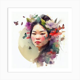 Watercolor Floral Asian Woman #3 Art Print