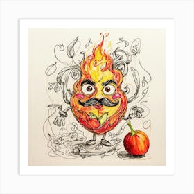 Fire Man With Mustache Art Print