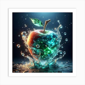 Enchanting Apple Elegance: Hyper-Realism Meets Aquamarine and Emerald Brilliance. Art Print