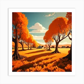Autumn Trees In A Field Art Print