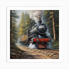 Steam Train In The Forest 1 Art Print