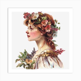 Portrait Of A Woman With Flowers 25 Art Print