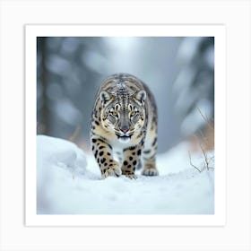 A Majestic Snow Leopard Stalking Through The Snowy Terrain 2 Art Print