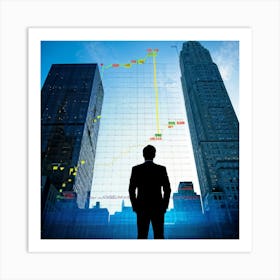 Career Progress Graph Soaring Upwards Against A Backdrop Of A Bustling Wall Street A Businessman In (5) Art Print