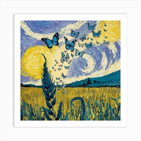 Starry Night With Butterflies Art Print