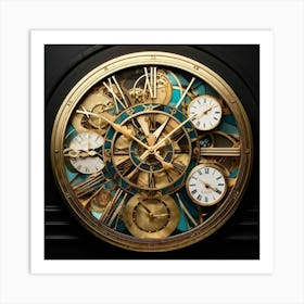 Intertwining Clock Face Currency Symbols And Heart Shapes Crafting A Complex Yet Harmonious Visual Art Print