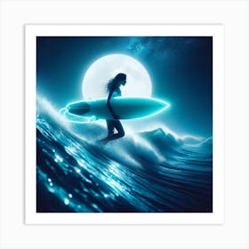 Surfer Girl The Moonlight Art Print