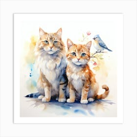 Two Cats And A Bird 3 Art Print